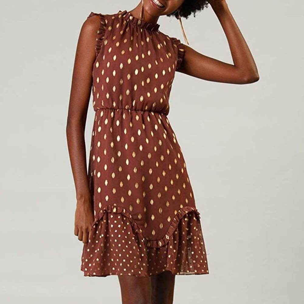 NWT Dots High Neck Sleeveless Ruffle Cocktail Dress